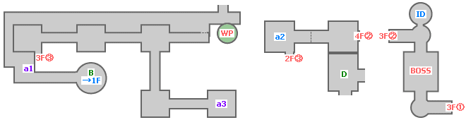 地図：エネオマイオスの機械塔 地上4階～2階
